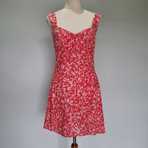 Kookai Rio Pink Sleeveless Abstract Print Drawstring Mini Dress Size 36 - Picture 2 of 8